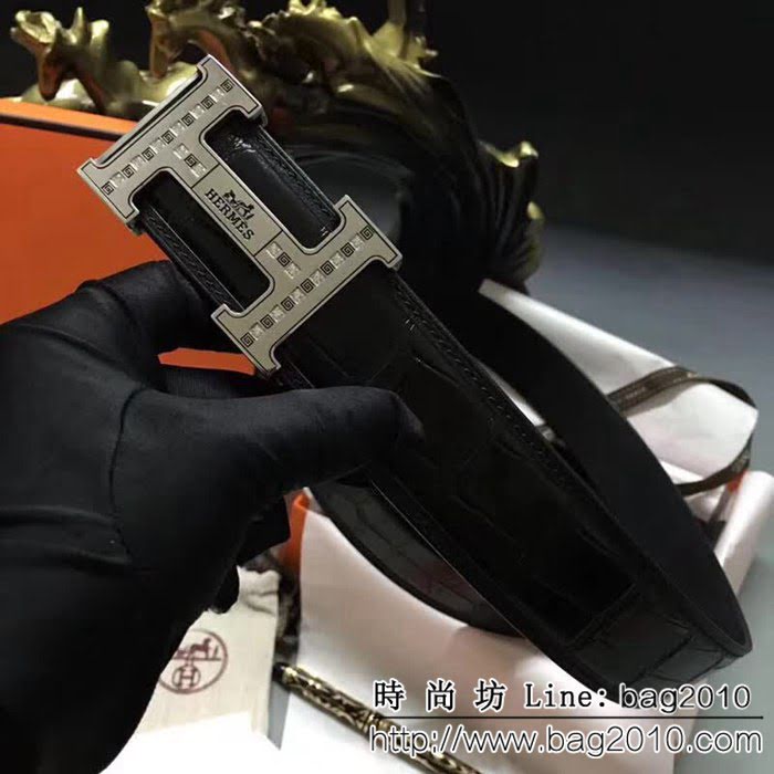 愛馬仕HERMES 義大利頂級進口頭層鱷魚紋 高端男士皮帶 HHG1073